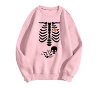 Women Halloween Sweatshirt X-Ray Skeleton Maternity Sweatshirt Funny Pregnancy Announcement Crewneck Pullover Tops 2024 New