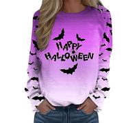 Women Halloween Tops Women Sweatshirt UK Autumn Winter Trendy Happy Halloween Letter Print Pullover Round Neck Long Sleeve T Shirt Jumper Womens Gradient Printed Loose Fit Tunic Jumper (a-Purple, XL)