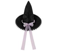 Women Halloween Witch Wizard Hat with Bowknot Pointed Witch Top Hat Halloween Dress Up Cap Costume Wide Brim Wizard Cosplay Cap Fancy Dress Costume Party Accessory