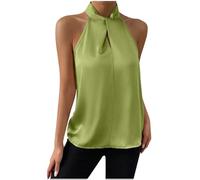 Women Halter Neck Vest Tops Sale Clearance Summer Sleeveless Tank Tops Satin Blouse Loose Fit Solid Elegant Party T Shirts Silk Shirt Cami Casual Blouses Tees Tunics Camisole Tank Top UK Size 8-14