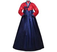 Women Hanbok Dress Traditional Korean Costume Long Sleeve Classic Hanboks Dress Female Korea Wedding Dance Costume Navy