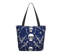 Women Handbag Blue Skull And Bones Daily Bag Casual Shoulder Bags Retro Shopping Bags, For Holiday, Christmas, Swim, 50x40cm
