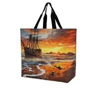 Women Handbag Pirate Ship In The Sunset Tote Bag Reusable Crossbody Bags Waterproof Ladies Purse, For Wedding, Christmas, Birthday, 50x40cm