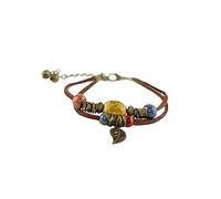 Women Handmade Ceramic Bead Braided Leather Bracelet Leaf Pendant Boho Style Jewelry Nice and Practical Multicoloured