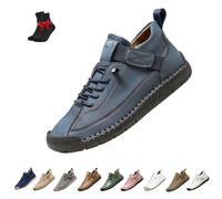 Women Handmade Leather Orthopedic Comfy Shoes,Orthopedic Boots with Elastic Band,Soft Support Slip on Loafers Unisex(Blue,8 UK)