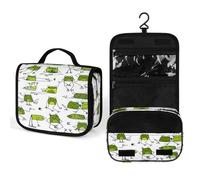Women Hanging Toiletry Wash bag, Travel Cosmetic Bag, Makeup Organizer Brush Case, Storage with Hook 8.9x7.3 in Print 1 Green Frogs Seamless on White
