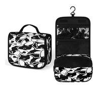 Women Hanging Toiletry Wash bag, Travel Cosmetic Bag, Makeup Organizer Brush Case, Storage with Hook 8.9x7.3 in Print Seamless Black White Doodle Dog Head French Bulldog Puppy Face
