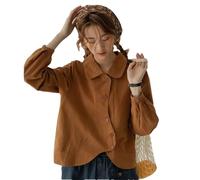 Women Harajuku Irregular Button Shirt Tops Long Sleeve Polo Neck Solid Color Blouse Vintage Clothing Caramel XL