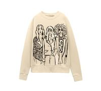 Women Harajuku Long Sleeve Shirt Y2K Cute Graphic Print Round Neck Long Sleeve Sweatshirts Trendy Girls Loose Pullovers (White, S)