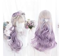 Women Harajuku Long Wavy Curly Purple Gradient Color Cute Girls Wigs with Bangs (purple)