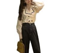 Women Harajuku Ruffles Sailor Collar Blouses Tops-Casual Elegant Cute Baggy Button Down Long Sleeve Shirt Kawaii Preppy Style Top (XXL) Multicolour
