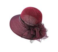 Women Hat Bridal Wedding Church Tea Party Wide Brim Summer Sun Cap Fuzzy Hat Wine