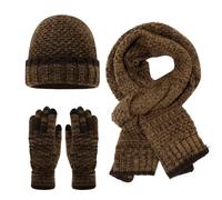 Women Hat Scarf and Gloves Set, Womens Thermal Gloves, 3pcs Cap Thick Fleece Lined Unisex Winter Stretchy Elastic Thermal Warm Knitted Beanie Cap Circle Neck Warmer Touchscreen Glove Outdoor Sports