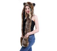 Women Hat Scarf Glove 3 In 1 Set Warm Faux Fur Hooded Cute Cartoon Animal Theme Hat Earflap Long Scarf Furry Eye-catching Trapper with Ears Paws Christmas Birthday Gift