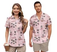Women Hawaiian Shirt Couples Matching Tropical Flower Short Sleeve Beach Shirts