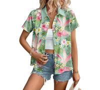 Women Hawaiian Shirt Soft Cool Summer Hawaii Tshirts Beach Tropic Print V Neck Button up Tops Floral Short Sleeve Tops (UK, Alpha, XL, Regular, Regular, #8)