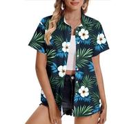 Women Hawaiian Shirts Plus Size Soft Cool Floral Tropic Print Hawaii Shirt V Neck Short Sleeve Button Down Oversized T-Shirt Summer Beach Vacation Outfits Blouse Tunic Tops Ladies UK Sale
