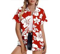 Women Hawaiian Shirts Plus Size Soft Cool Floral Tropic Print Hawaii Shirt V Neck Short Sleeve Button Down Oversized T-Shirt Summer Beach Vacation Outfits Blouse Tunic Tops Ladies UK
