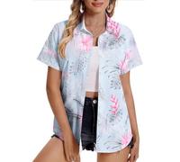 Women Hawaiian Shirts Plus Size Soft Cool Floral Tropic Print Hawaii Shirt V Neck Short Sleeve Button Down Oversized T-Shirt Summer Beach Vacation Outfits Blouse Tunic Tops Ladies UK Sale