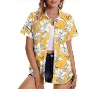 Women Hawaiian Shirts Plus Size Soft Cool Floral Tropic Print Hawaii Shirt V Neck Short Sleeve Button Down Oversized T-Shirt Summer Beach Vacation Outfits Blouse Tunic Tops Ladies UK