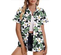 Women Hawaiian Shirts Plus Size Soft Cool Floral Tropic Print Hawaii Shirt V Neck Short Sleeve Button Down Oversized T-Shirt Summer Beach Vacation Outfits Blouse Tunic Tops Ladies UK