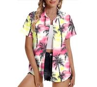 Women Hawaiian Shirts Plus Size Soft Cool Floral Tropic Print Hawaii Shirt V Neck Short Sleeve Button Down Oversized T-Shirt Summer Beach Vacation Outfits Blouse Tunic Tops Ladies UK Sale
