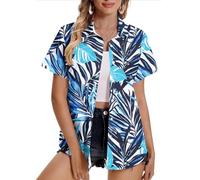 Women Hawaiian Shirts Plus Size Soft Cool Floral Tropic Print Hawaii Shirt V Neck Short Sleeve Button Down Oversized T-Shirt Summer Beach Vacation Outfits Blouse Tunic Tops Ladies UK Sale