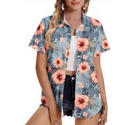 Women Hawaiian Shirts Plus Size Soft Cool Floral Tropic Print Hawaii Shirt V Neck Short Sleeve Button Down Oversized T-Shirt Summer Beach Vacation Outfits Blouse Tunic Tops Ladies UK Sale