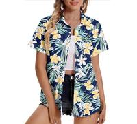Women Hawaiian Shirts Plus Size Soft Cool Floral Tropic Print Hawaii Shirt V Neck Short Sleeve Button Down Oversized T-Shirt Summer Beach Vacation Outfits Blouse Tunic Tops Ladies UK