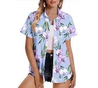 Women Hawaiian Shirts Plus Size Soft Cool Floral Tropic Print Hawaii Shirt V Neck Short Sleeve Button Down Oversized T-Shirt Summer Beach Vacation Outfits Blouse Tunic Tops Ladies UK Sale