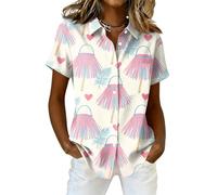 Women Hawaiian Soft Cool Summer Hawaii Shirts Floral Tropic Print V Neck T-Shirt Short Sleeve Button Up Tops