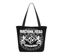Women Head Metal Band Machine Tote Bag lightweight Shoulder Bag Large Capacity Reusable Grocery with Inner Pockets Zipper for Sport Travel Beach shopping