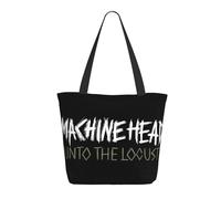 Women Head Metal Band Machine Tote Bag lightweight Shoulder Bag Large Capacity Reusable Grocery with Inner Pockets Zipper for Sport Travel Beach shopping