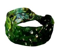 Women Headbands, Raindrops with Green Leaves Non-slip Headband, Wide Hair Wrap, Twist Knotted Hairband, Soft Stretchy Turban Head Bands for Girl