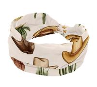 Women Headbands, Twist Knotted Hairband, Wide Hair Wrap, Non-slip Hairband, Vintage Cowboy Wild West Boots Caps Cactus Pattern Soft Stretchy Turban Head Bands for Girl
