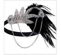 Women Headpiece Feather Ecowalson 1920's Headband Costume Props Charleston costume accessories Flapper Headpiece Great Gatsby feather beaded headband(Silver)