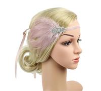 Women Headpiece Feather Hair Accessories Black Rhinestone Beaded Sequin Hair Band 1920s Vintage Headpiece Women Feather Headband(Color21)