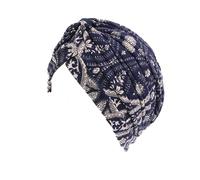 Women Headwear Head Scarves Chemo Beanie Caps Head Wraps Floral Headscarf Adjustable Cap Original Trendy Plain Turban Hat (Navy and Cream), One Size (12)