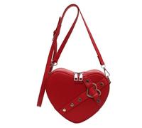 Women Heart Crossbody Bags PU Leather Small Heart Rivet Bag Solid Color Adjustable Strap Female Outdoor Bag (Wine Red)