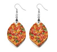 Women Heart Shaped Pizza Wooden Earrings Lightweight Dangle Earrings Geometric Drop Earring Vintage Apricot Retro Daily Wear Jewelry Gift for Wedding Party Graduation