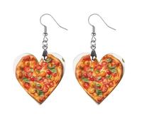 Women Heart Shaped Pizza Wooden Earrings Lightweight Dangle Earrings Geometric Drop Earring Vintage Heart-Shaped Retro Daily Wear Jewelry Gift for Wedding Party Graduation