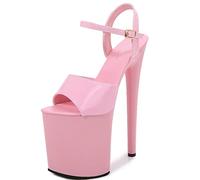 Women Heeled Pole Dance Sandals, Sexy Stage Performance Platforms High Heels,Opentoe Ankle Patent Leather Strap Sandal, Nightclub Dancing Model Walk High Show Sandals,Pink,5 UK