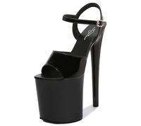 Women Heeled Pole Dance Sandals, Sexy Stage Performance Platforms High Heels,Opentoe Ankle Patent Leather Strap Sandal, Nightclub Dancing Model Walk High Show Sandals,Black,5 UK