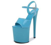 Women Heeled Pole Dance Sandals, Sexy Stage Performance Platforms High Heels,Opentoe Ankle Patent Leather Strap Sandal, Nightclub Dancing Model Walk High Show Sandals,Blue,6 UK