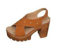 Women Heeled Sandals Hollow Breathable Platform Heels Metallic Cross Strap Chunky Heel Comfortable Open Toe Orthopedic Pumps Beach Wide Casual Cushioned Shoes Trendy Back-Strap (Orange, 4)