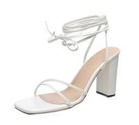 Women Heels Chunky Square High Heeled Sandals For Women Uk Open Toe Sandals Strappy Ankle Strap Shoe Comfortable Non-Slip Shoes With Arch Support Block High Heeled Sandals For Dressy Wedding