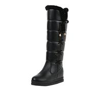 Women High Heel Boots Autumn and Winter Fashionable Cute Sweet and Simple College Comfortable Round Toe Warm Plush Over The Knee Boots Wide Calf for Women (Black, 6)