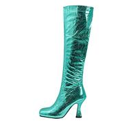 Women High Heel Boots Winter Fashion Thin Heel Plain Simple Comfortable Square Side Zipper, Green, 9 UK