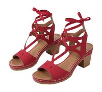 Women High Heels Fish Mouth Open Toe Chunky Platform Bucket Slingback Roman Sandals Womens Non Slip Arch Support Floral Fashion Shoes Summer Casual Outdoor Holiday Slippers 1 (Red, 7.5)