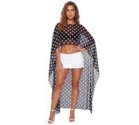 Women High Low Chiffon Cape Top Long Sleeve Mesh Sheer Asymmetrical Ponchos | Summer Ponchos for Daily Vacation,Wedding Party Capes,See Through Poncho Top,Shawl Cover Up,Wraps for Evening Dress